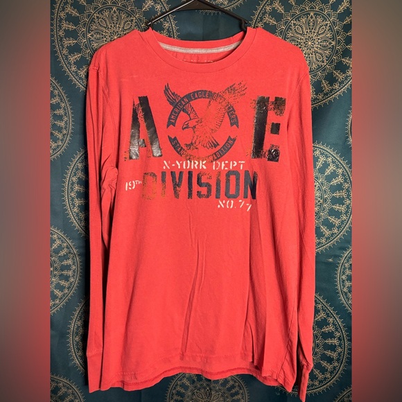 American Eagle Outfitters Other - American Eagle Red Long Sleeve Shirt Men’s M Vintage Fit Graphic Logo